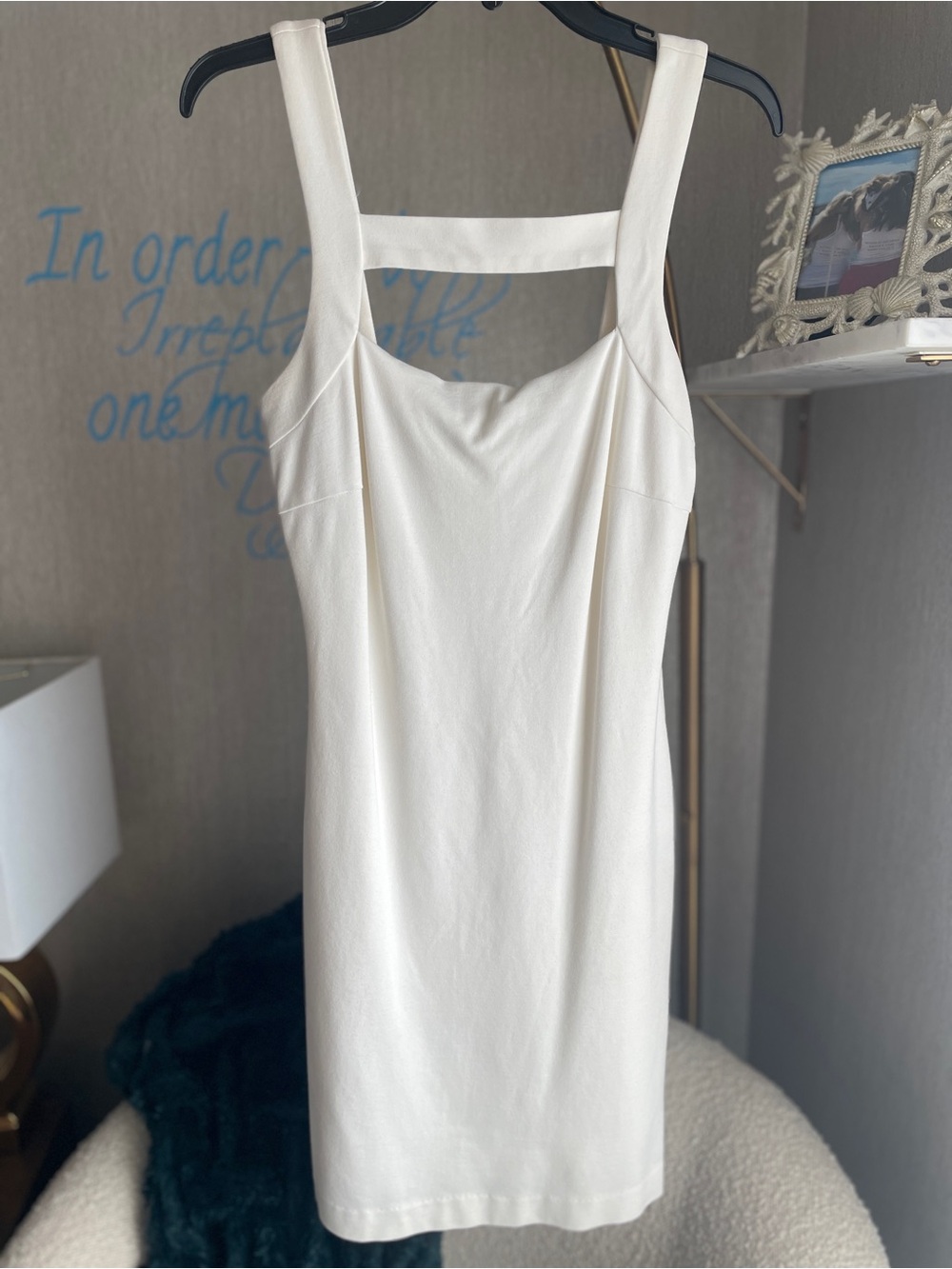 MNG Suit Fitted Dress | Banded Neckline | Cream/Soft White | XS, Fits Small/Med